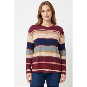New True Self Long Sleeve Top Large Multi Color Striped Crewneck Soft Stretch